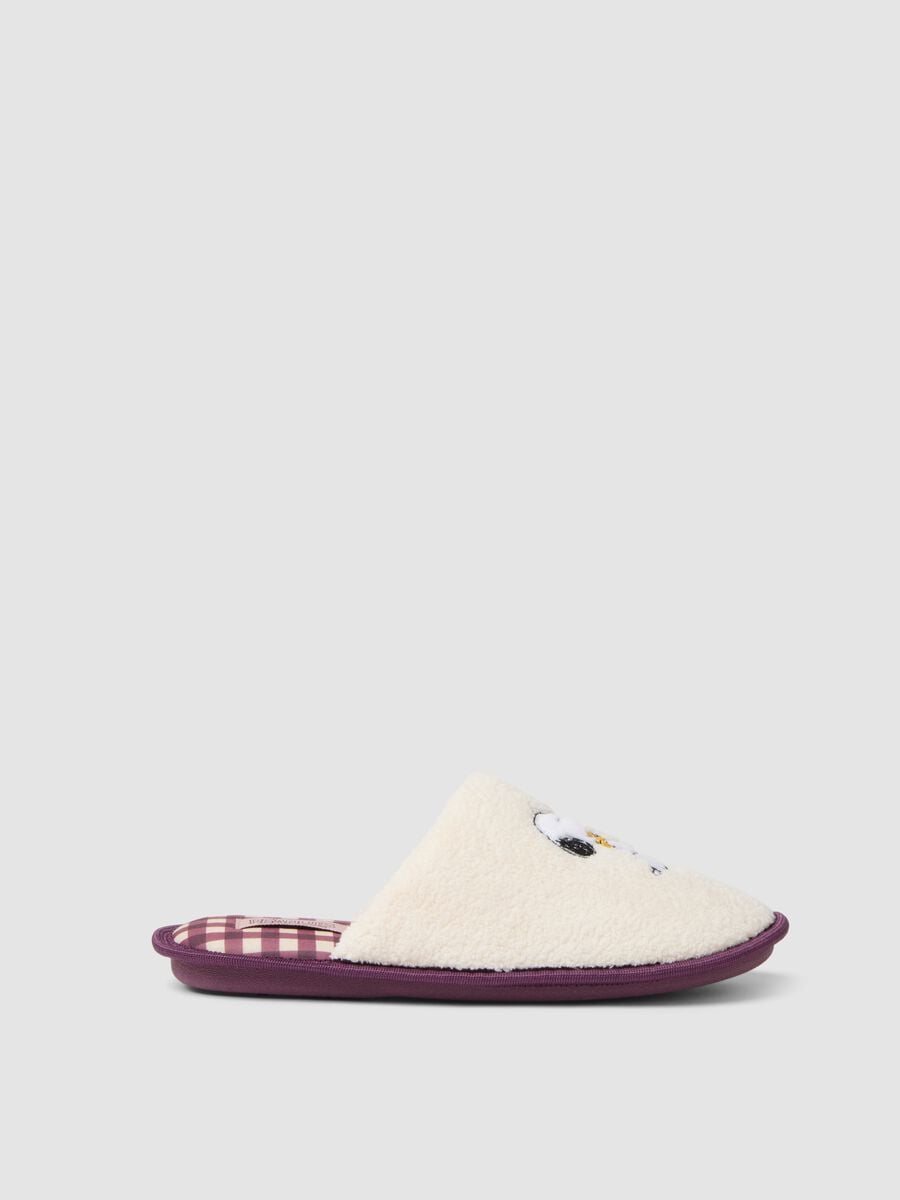 Cream-white slippers with Snoopy embroidery_0