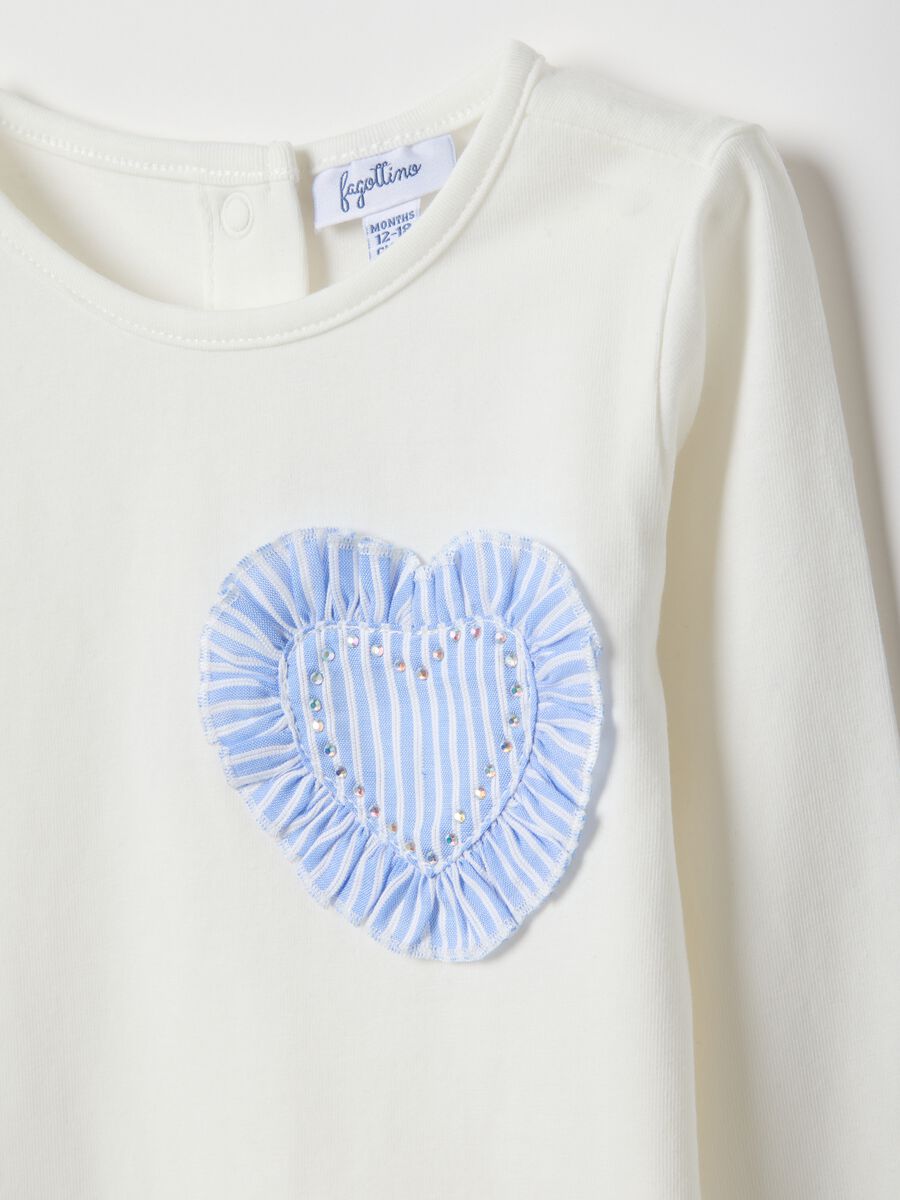 White stretch cotton regular fit girl's T-shirt with heart_2