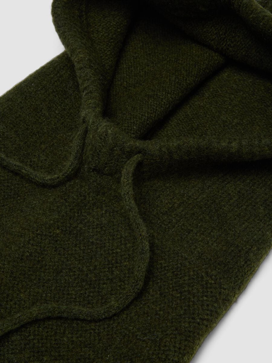 Green stretch wool hood in plain knit_1
