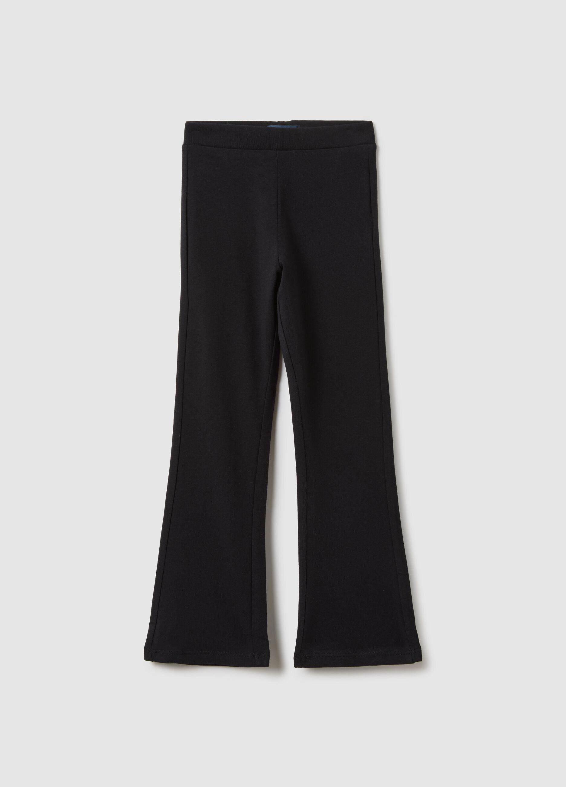 Schwarze Stretch-Baumwoll-Flare-Fit-M&auml;dchenleggings