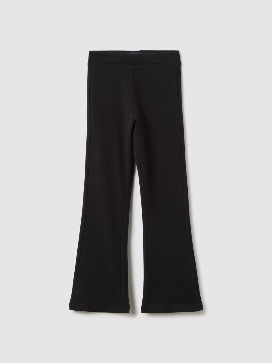 Black Stretch Cotton Flare Fit Girl's Leggings_0