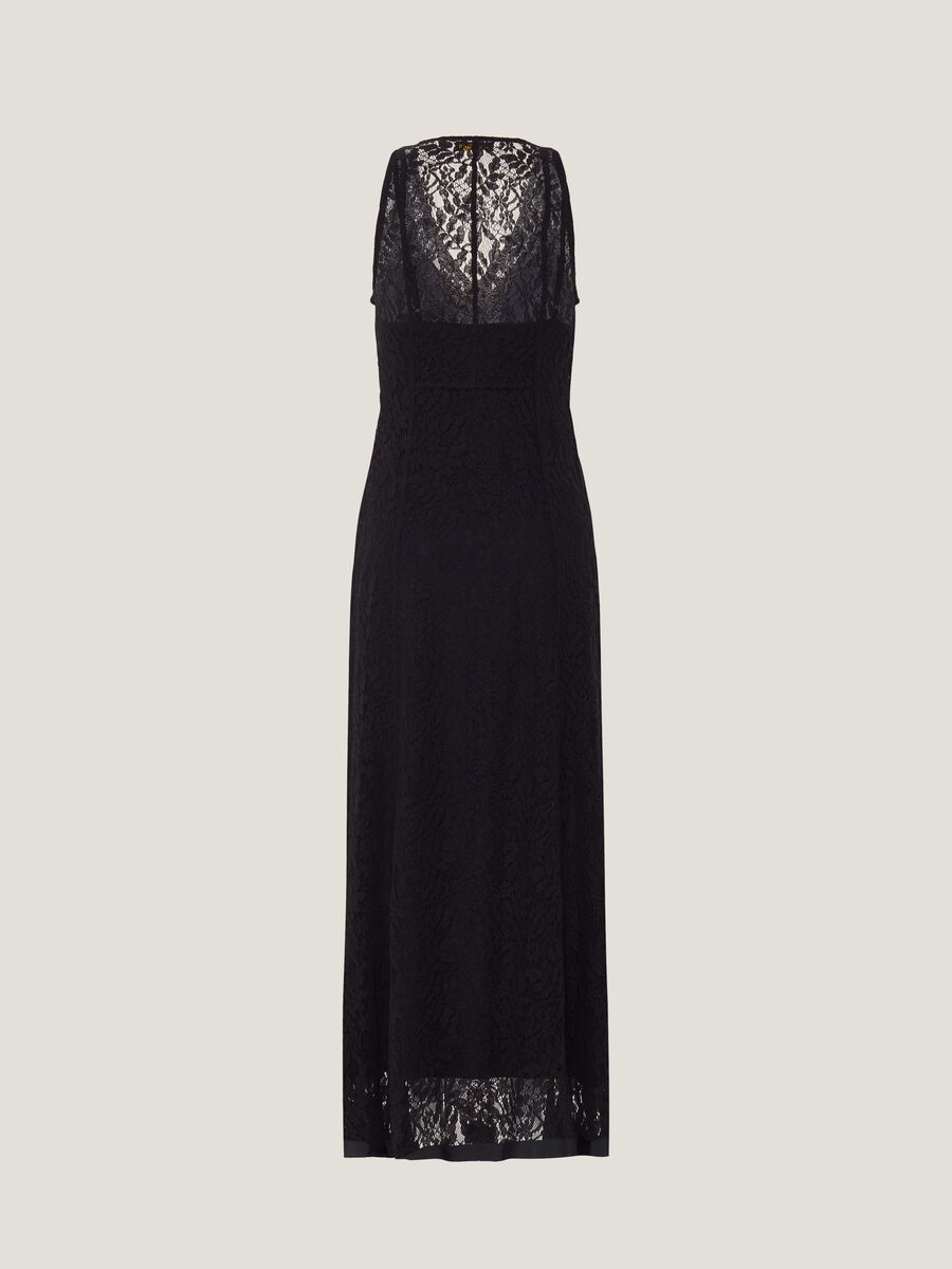 Long sleeveless dress in floral lace_5