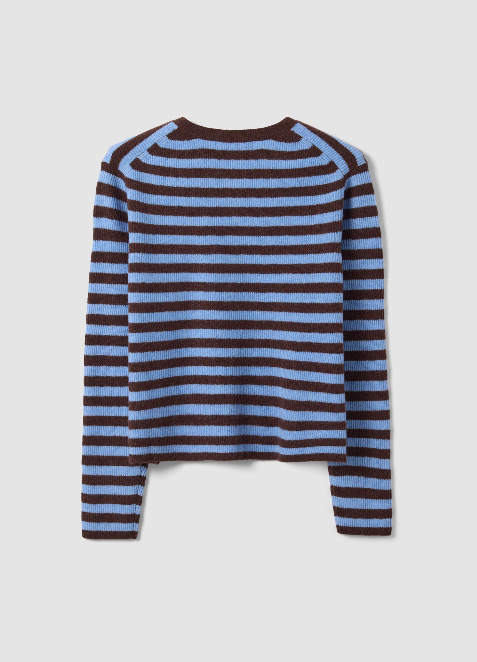 Blauer, gestreifter Oversize-Cardigan mit Rundhalsausschnitt aus Lyocell-Wollmix