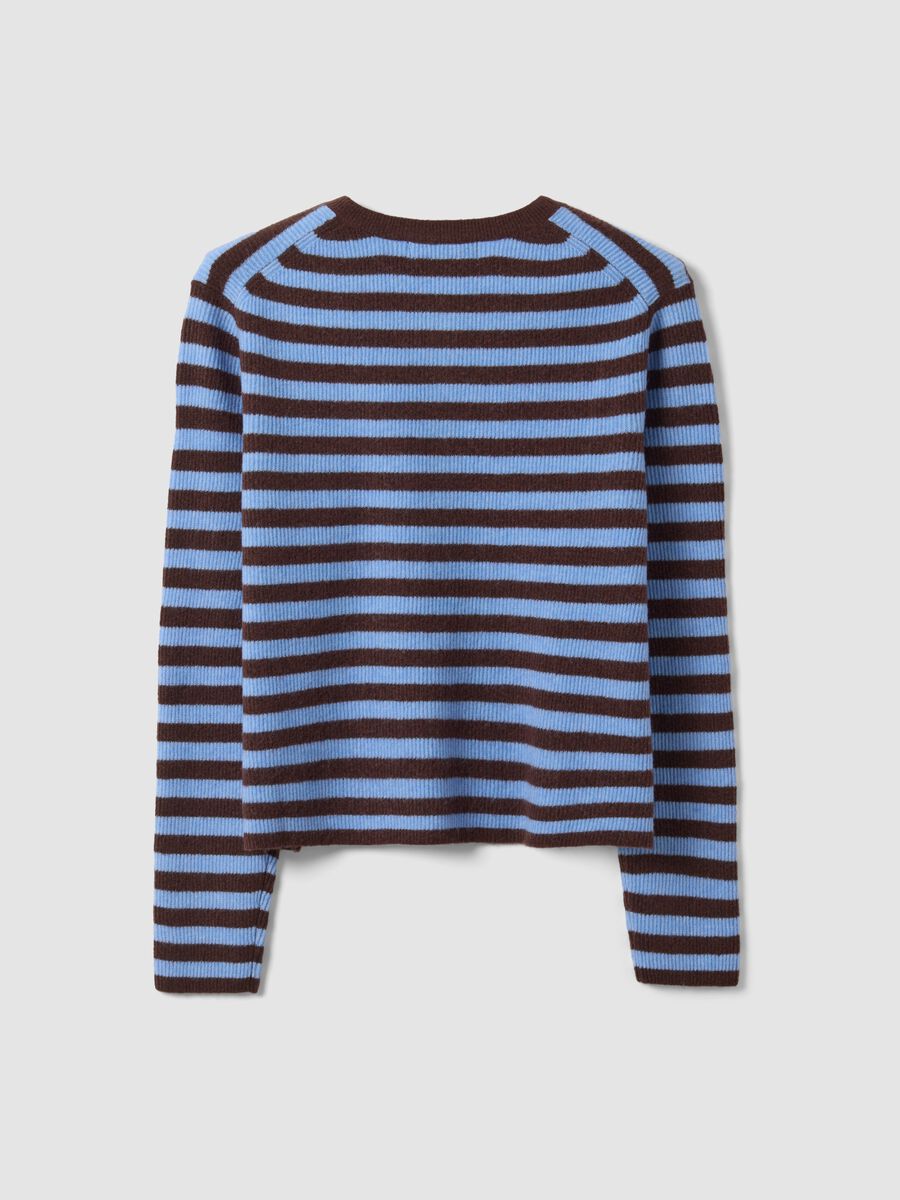 Light blue crew-neck striped cardigan in lyocell-wool blend, oversized fit_6