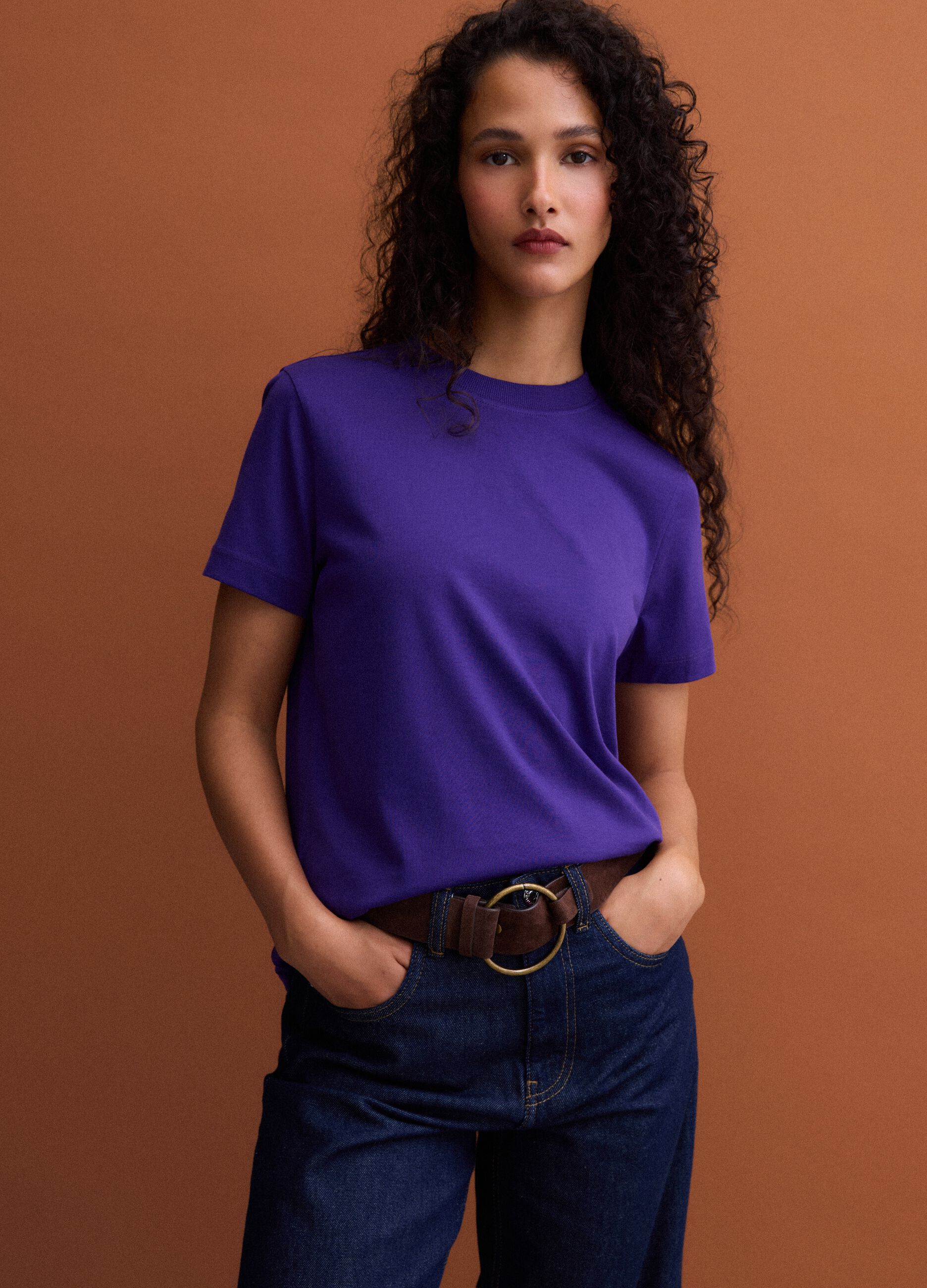 Purple crew-neck Supima cotton T-shirt, regular fit
