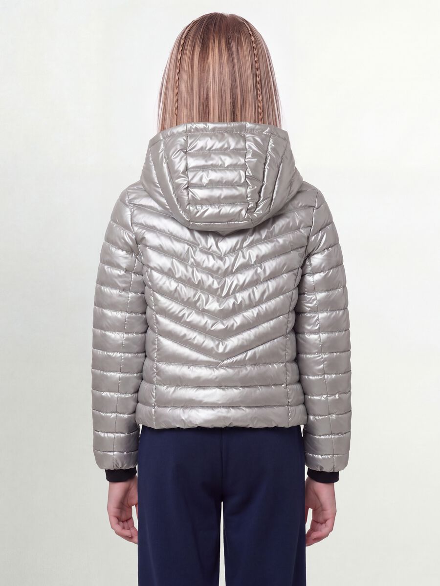 Grey ultralight padded jacket with hood and zip for girls_3