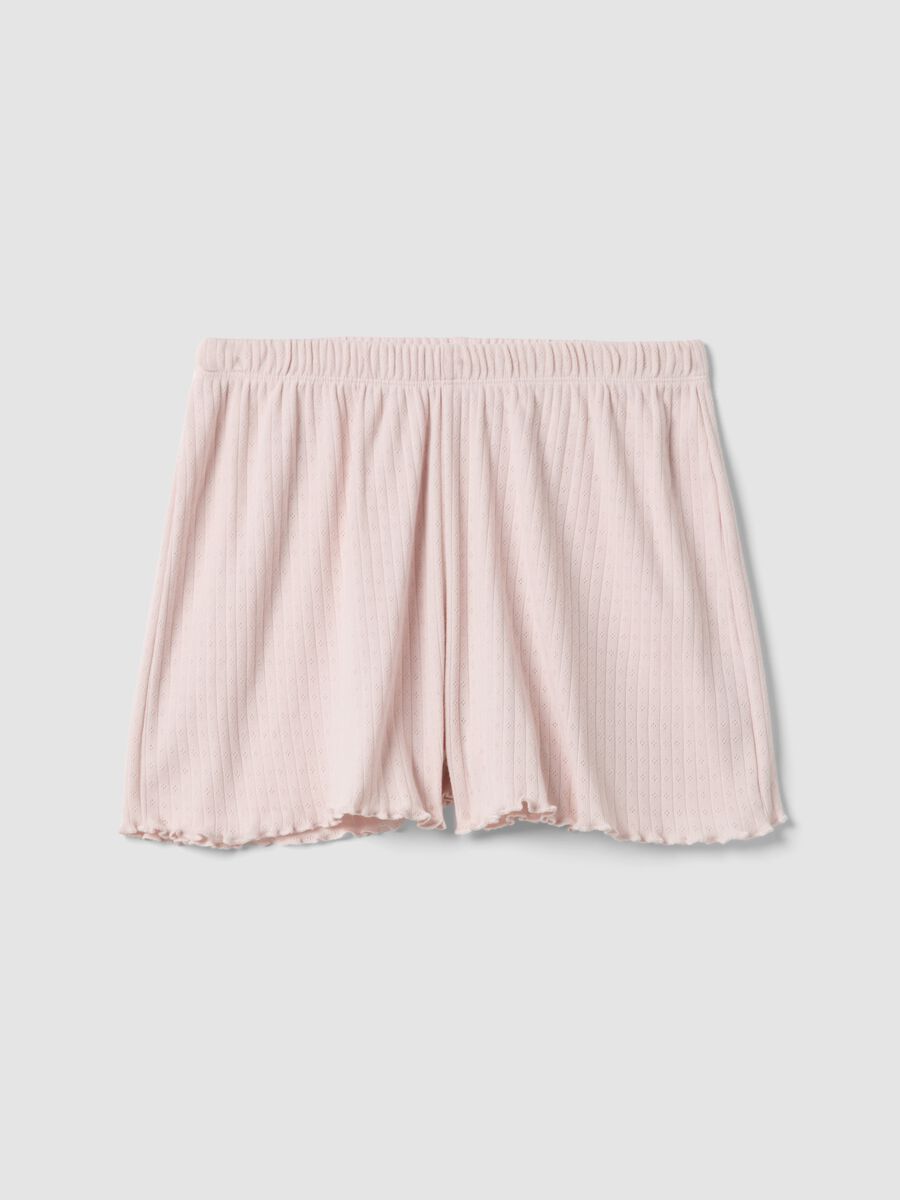 Pink pure cotton regular fit pyjama shorts with gathered edges_4