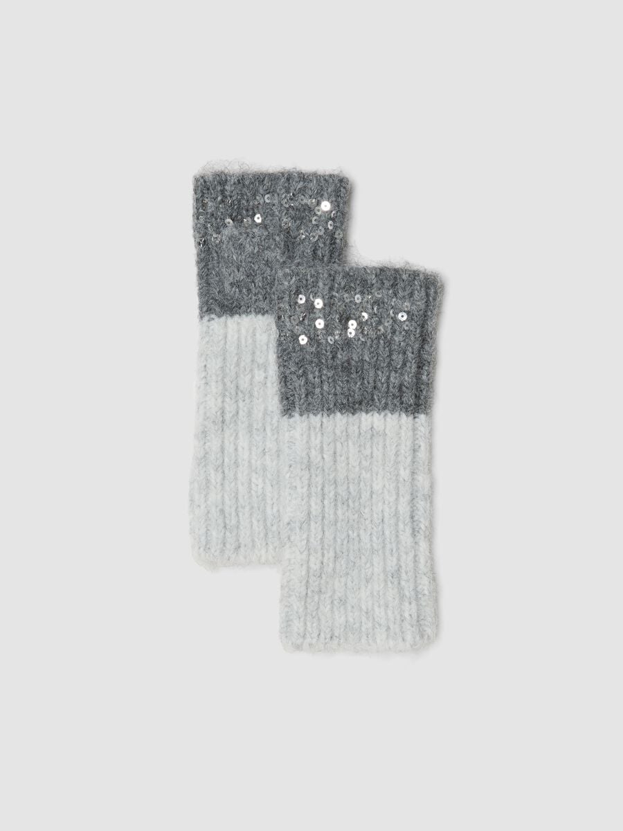 Grey stretch wool gloves with sequins_0