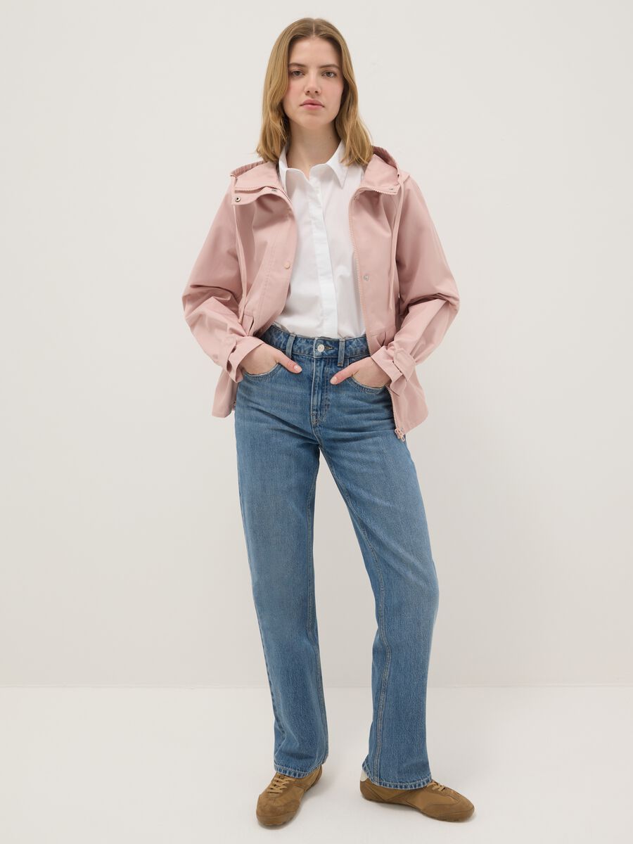 Casaco Regular Fit Rosa de Mistura de Algod&atilde;o com Fecho e Capuz_1