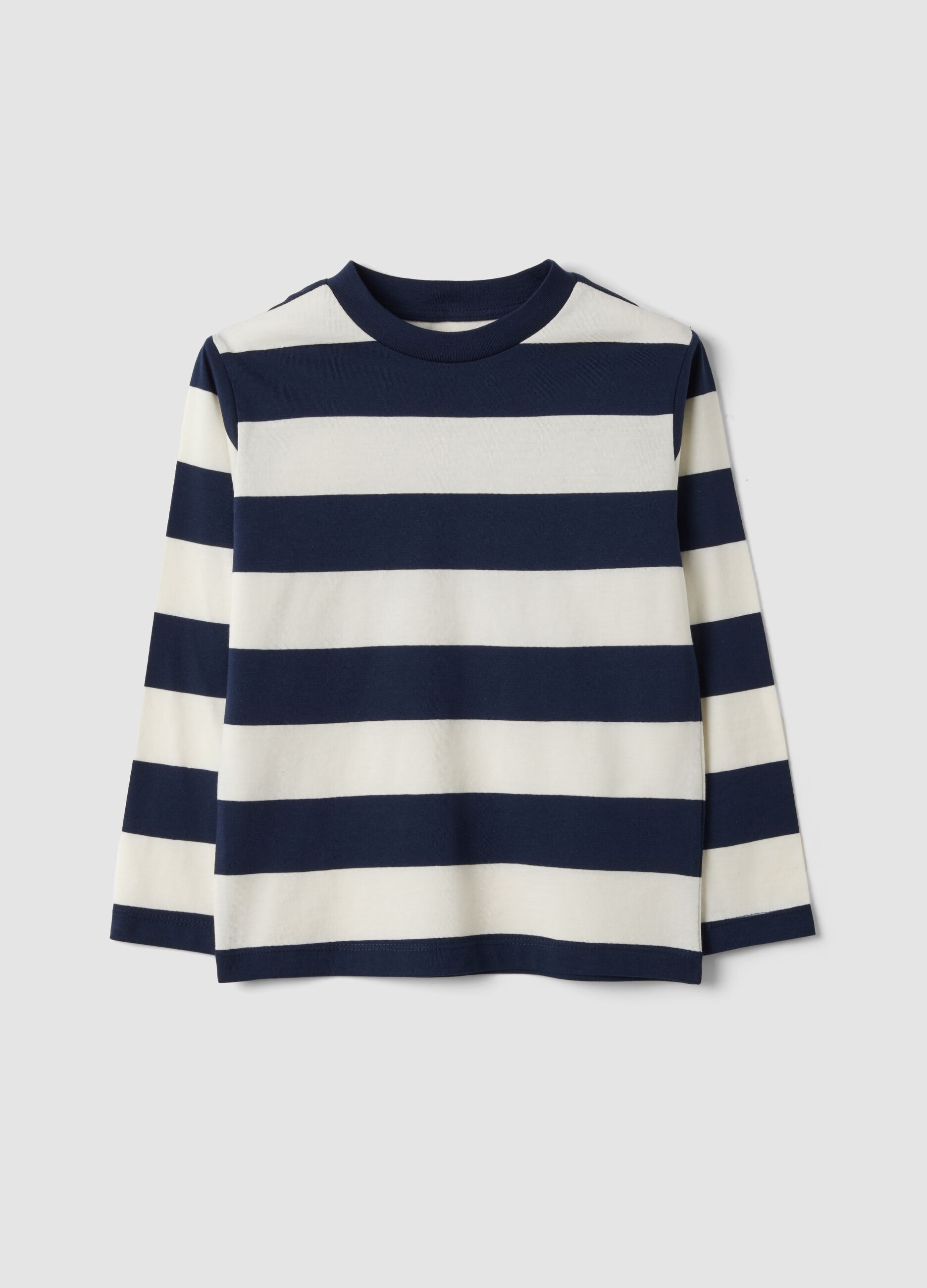 Multicolour pure cotton striped crew-neck T-shirt for boys