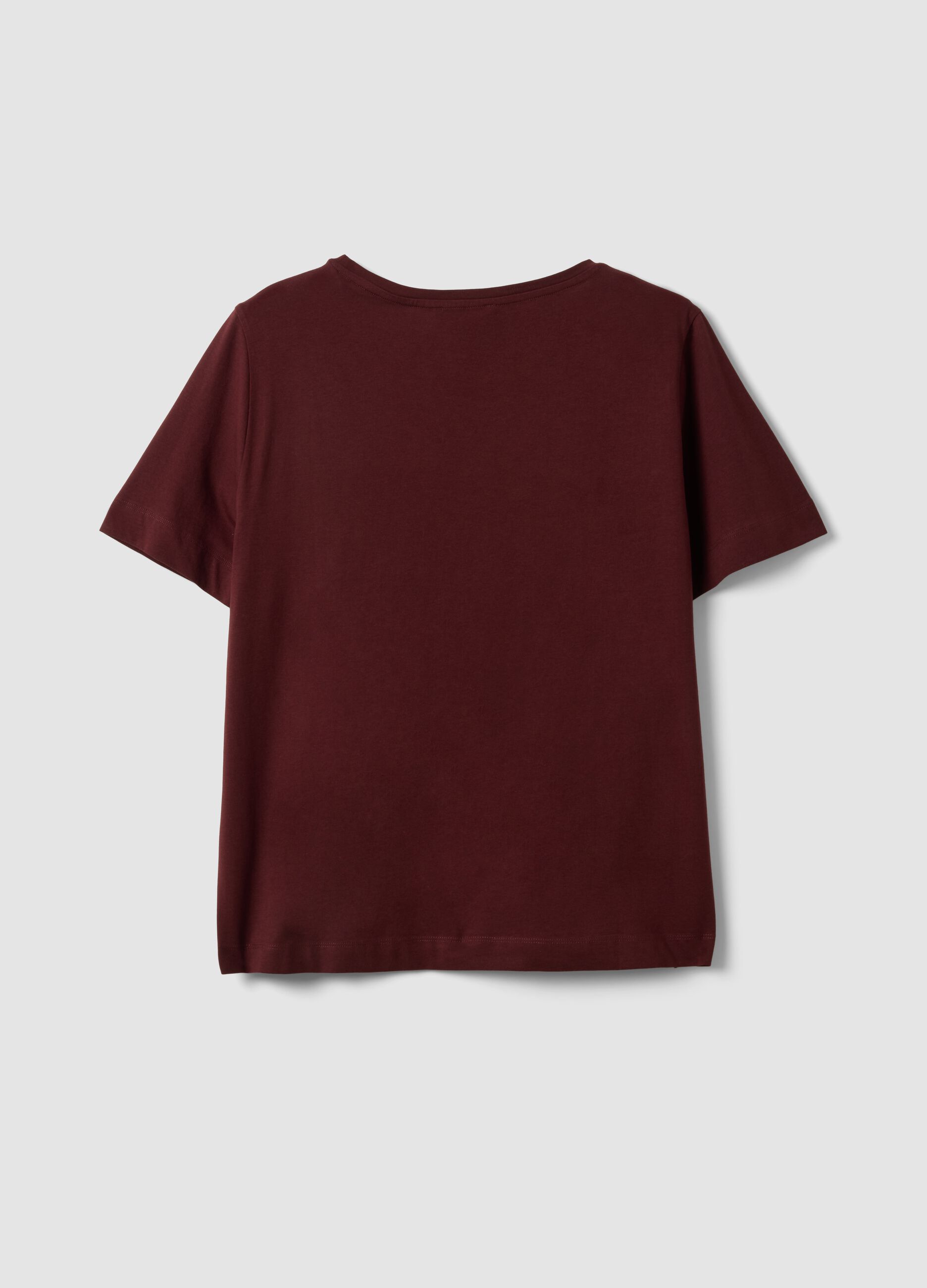 Red pure cotton T-shirt with floral print, regular fit