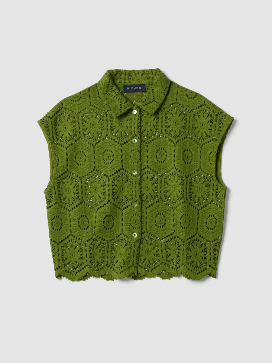 Green crochet polo shirt with classic collar, regular fit_4