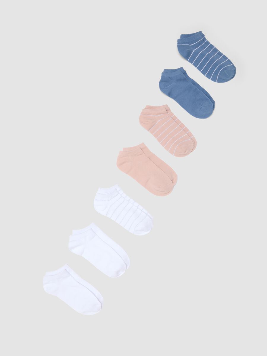 Seven-pack of multicolour striped no-show socks in a cotton blend_0