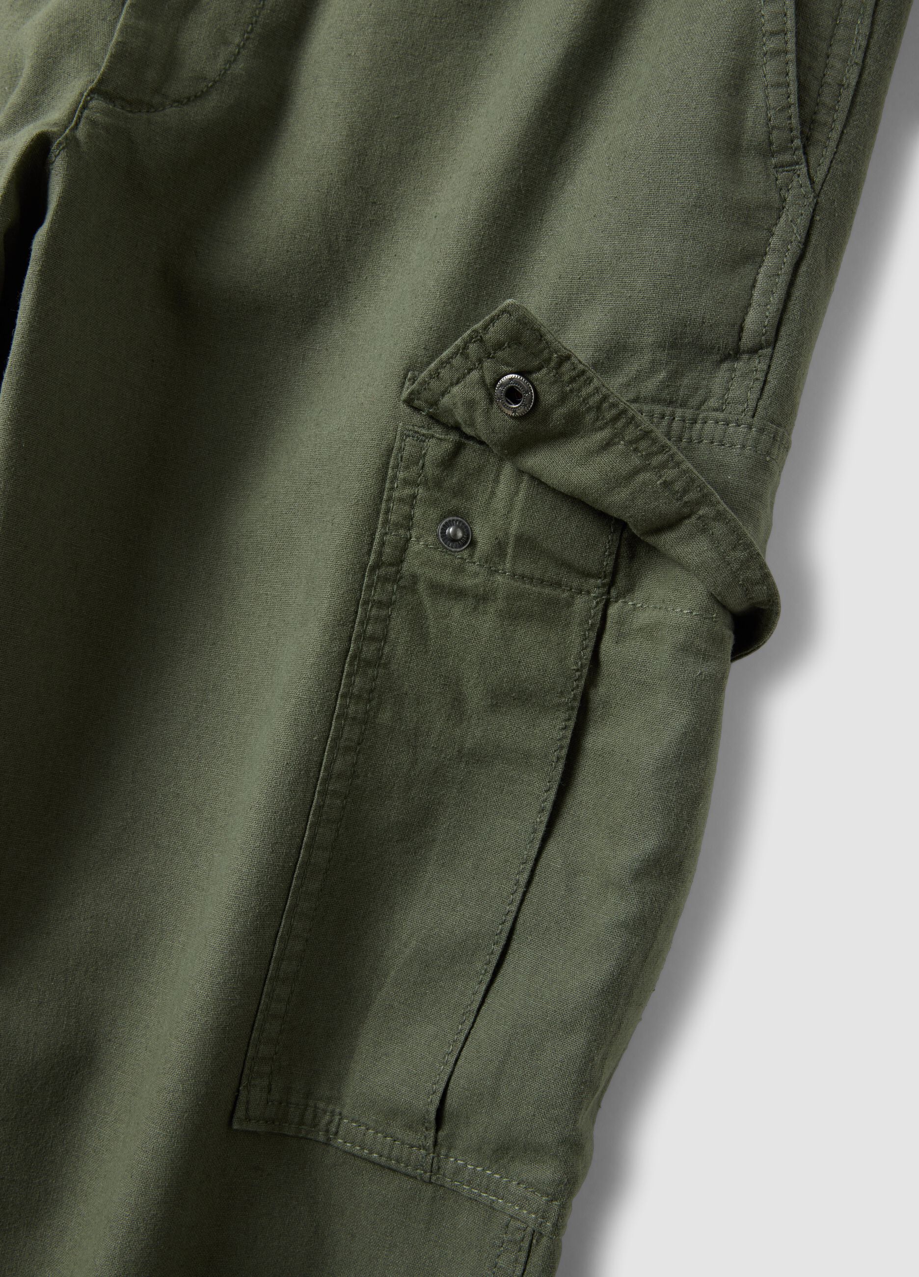 Gr&uuml;ne Cargo-Hose in Regular Fit aus Leinen-Baumwoll-Mix
