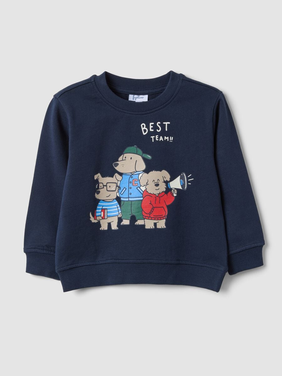Felpa blu in puro cotone con girocollo e stampa per bimbo regular fit_0