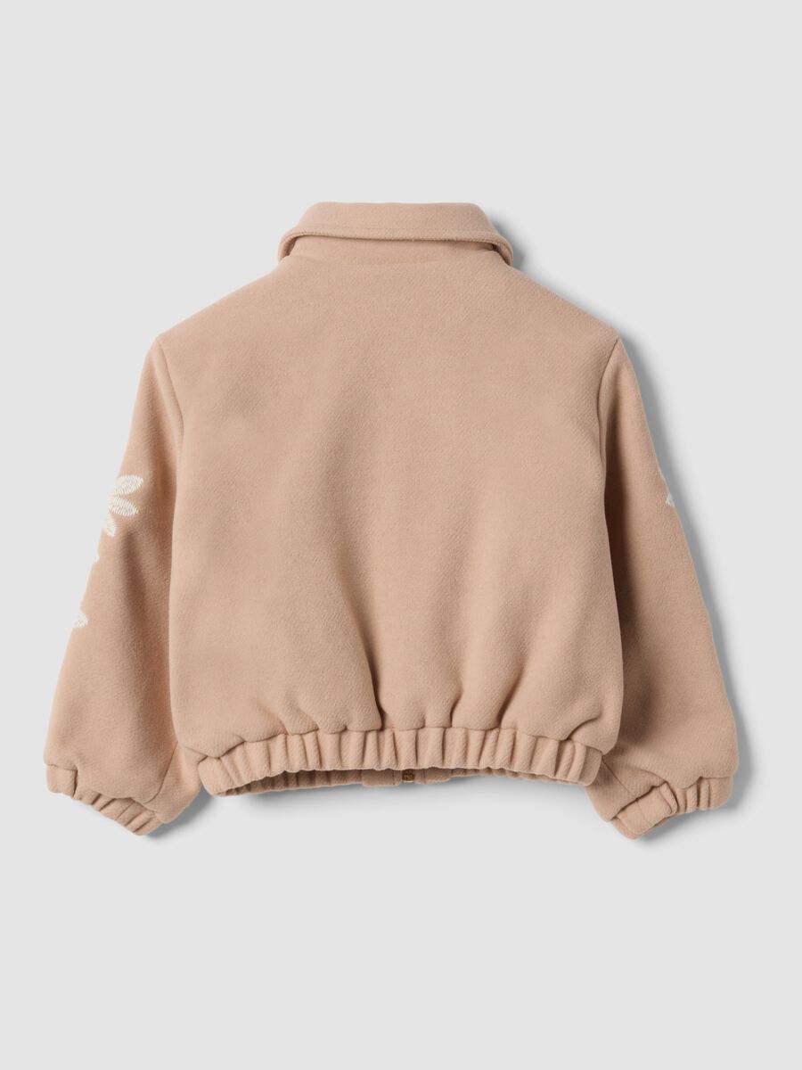 Beige wool-blend jacket with zip and floral embroidery_1