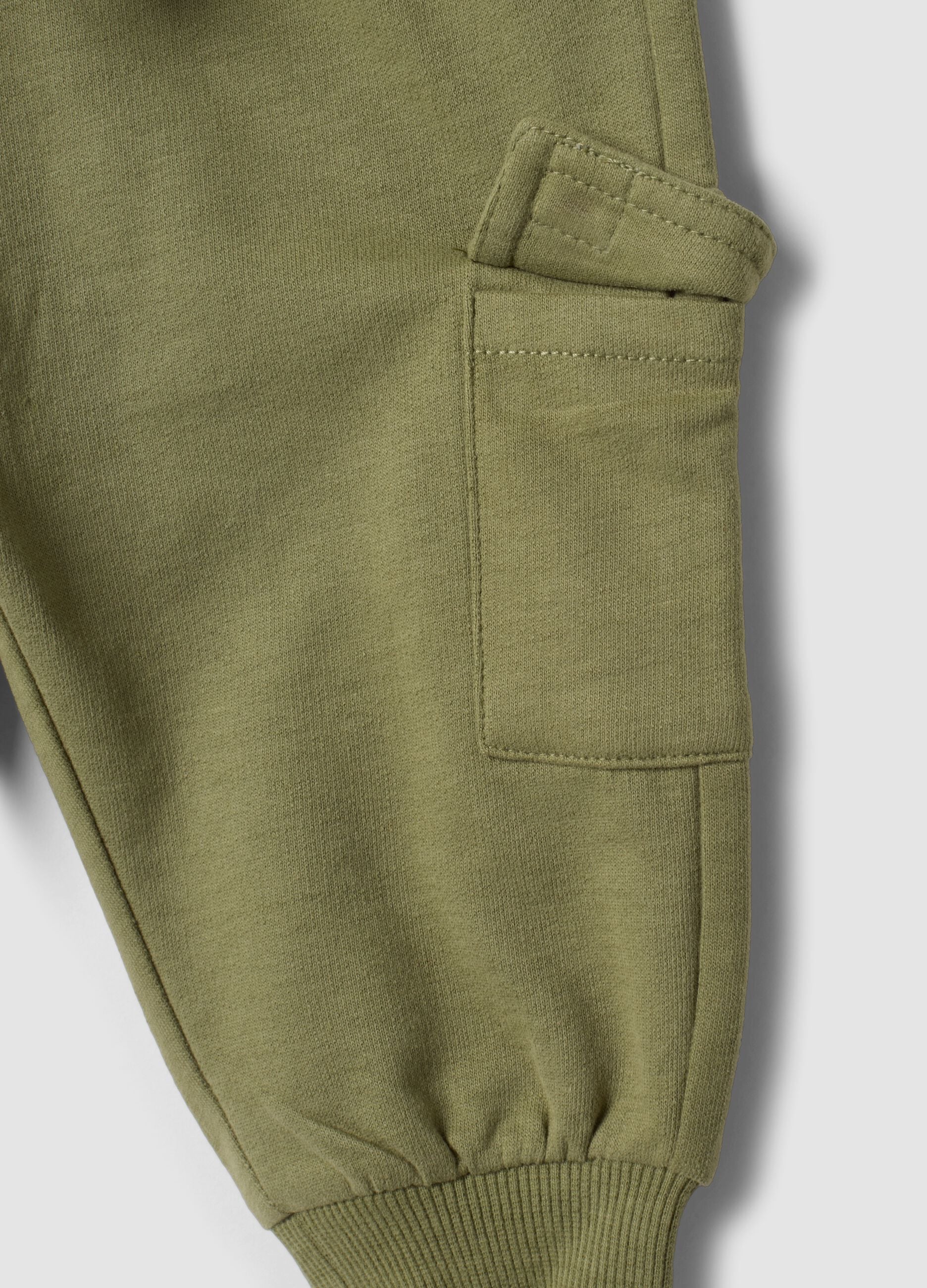 Green organic cotton cargo trousers with drawstring for baby