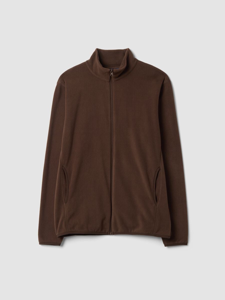 Felpa marrone con colletto e zip regular fit in pile_0