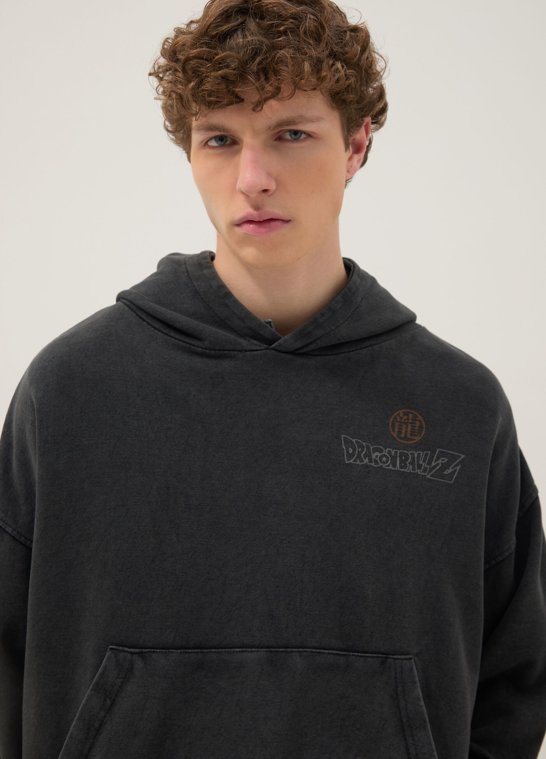 Grey oversized cotton-blend hoodie with Dragon Ball print