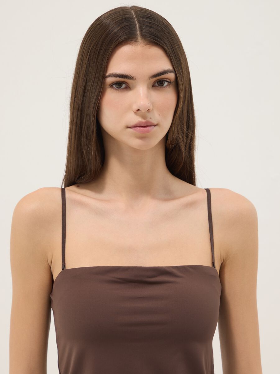Brown regular fit camisole with square neckline_1