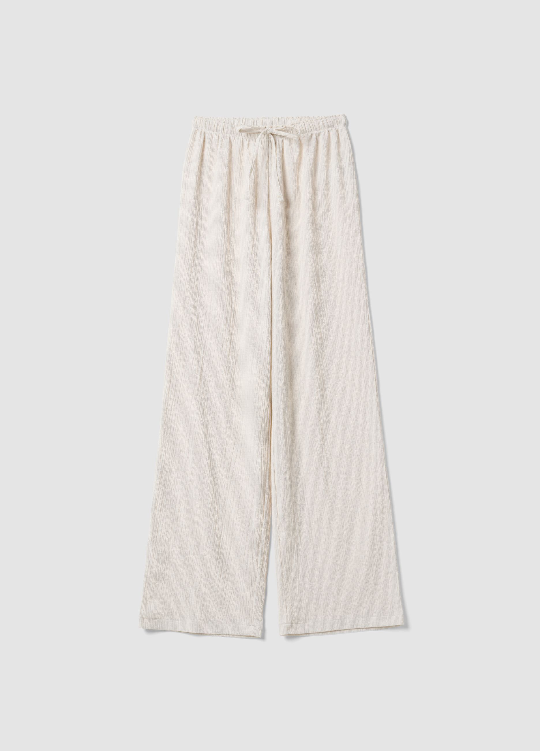 Beige stretch-fabric palazzo trousers