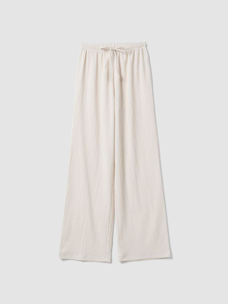 Beige Palazzo-Hose aus Stretchgewebe_0
