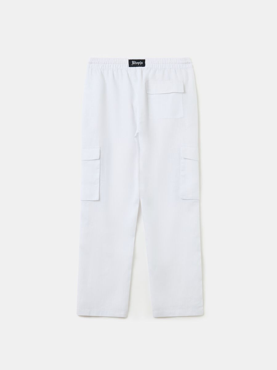 100% Linen Cargo Pants White_5
