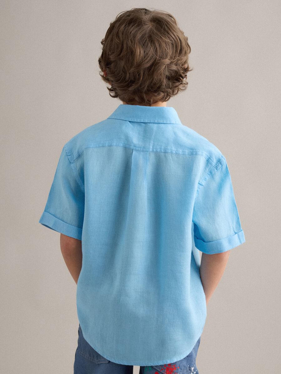 Light blue pure linen oversized shirt for boys_2