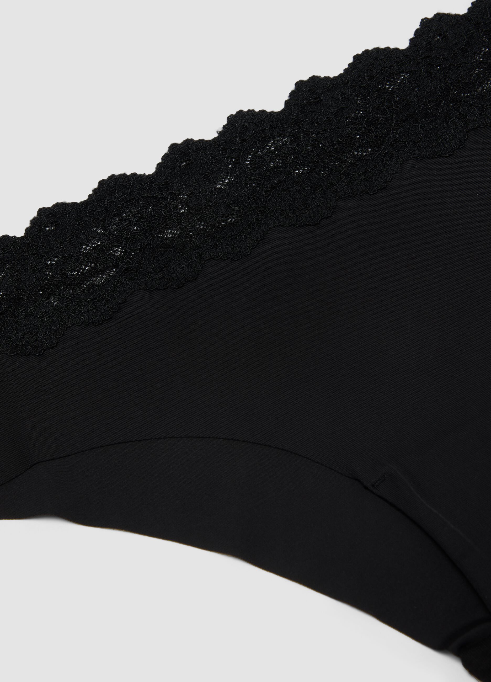 Black stretch microfibre briefs with lace