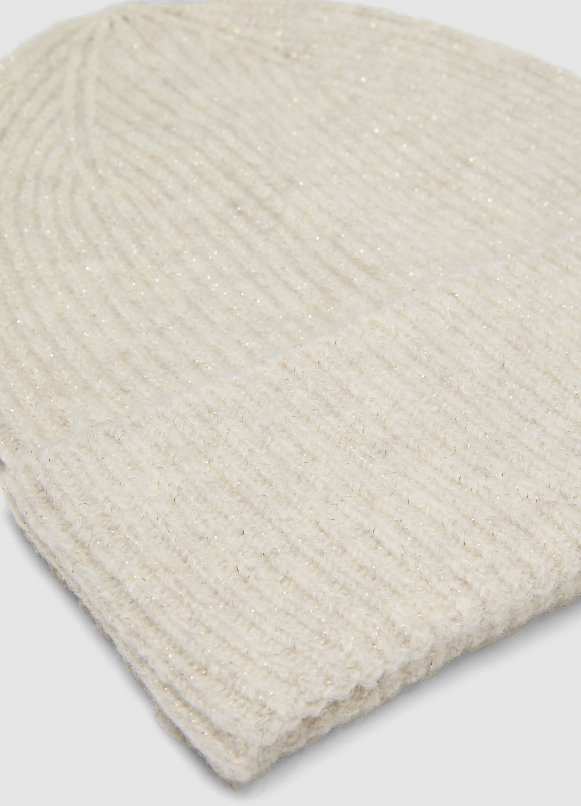 Natural ribbed stretch wool beanie