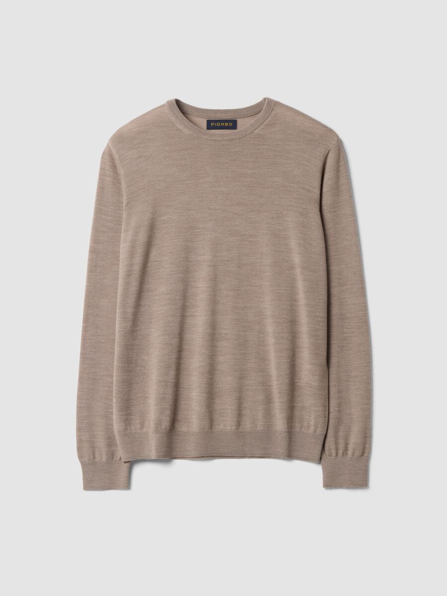 Beige crew-neck jumper in pure merino wool, regular fit_0