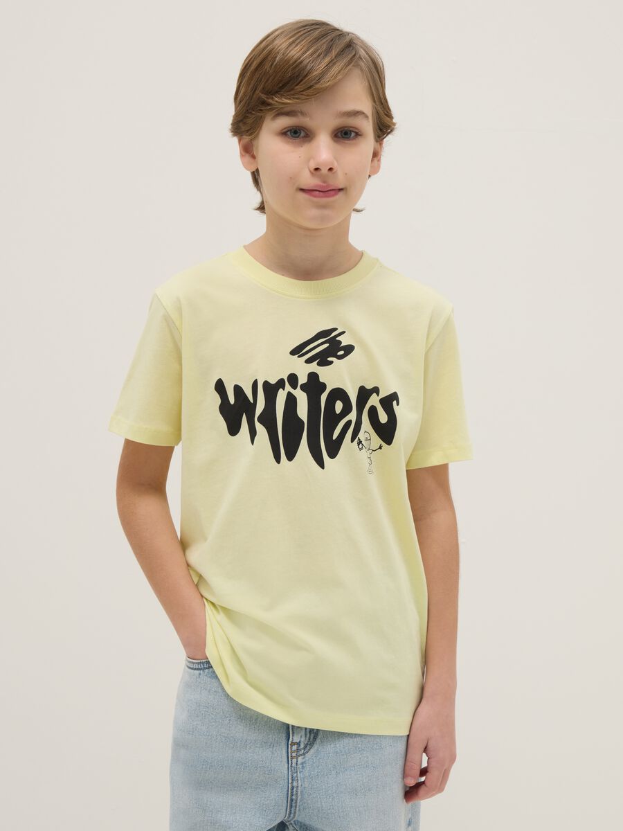 Boy's yellow pure cotton regular fit T-shirt with lettering_0