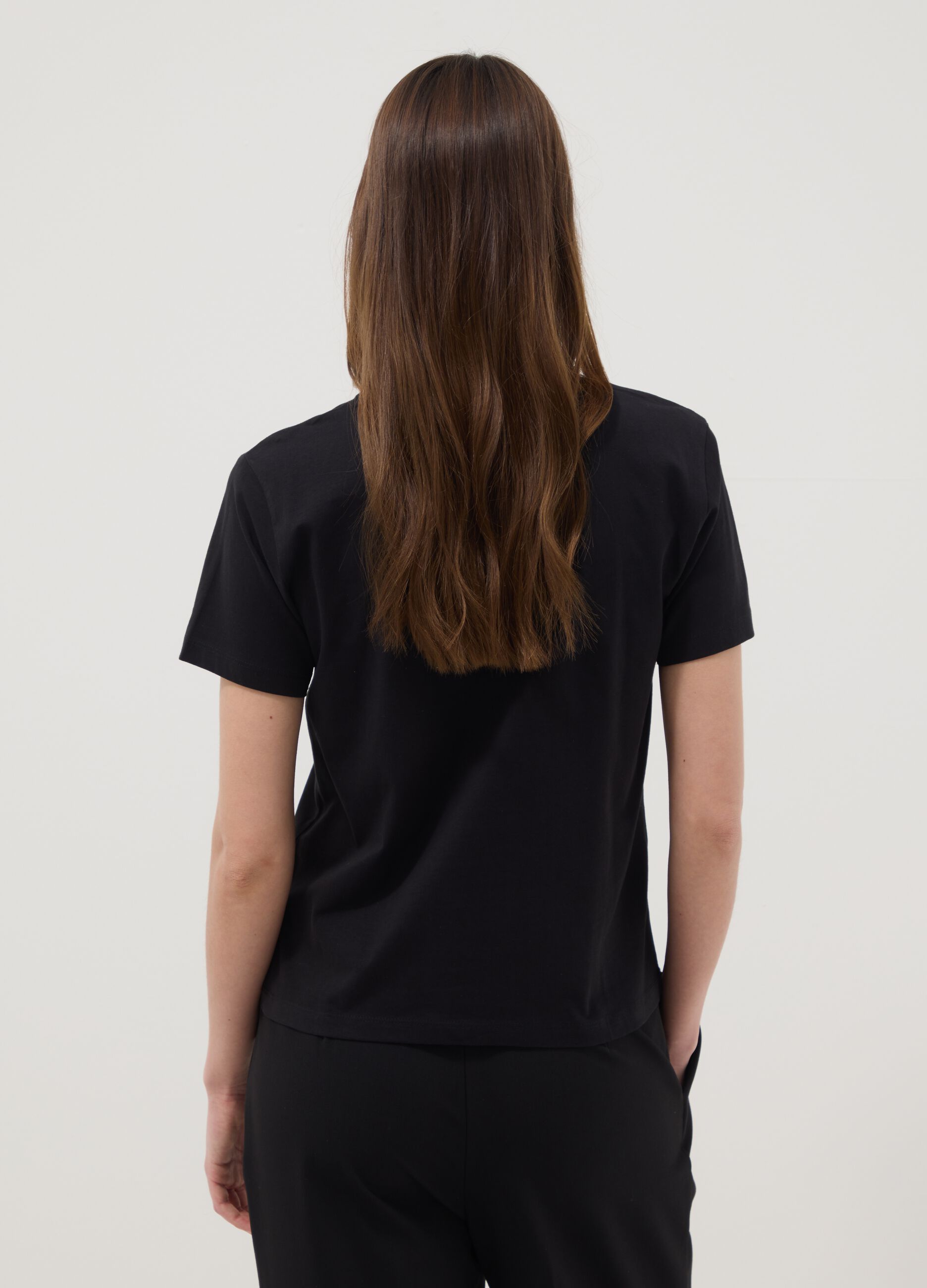Schwarzes T-Shirt aus reiner Baumwolle in Regular Fit mit Druck