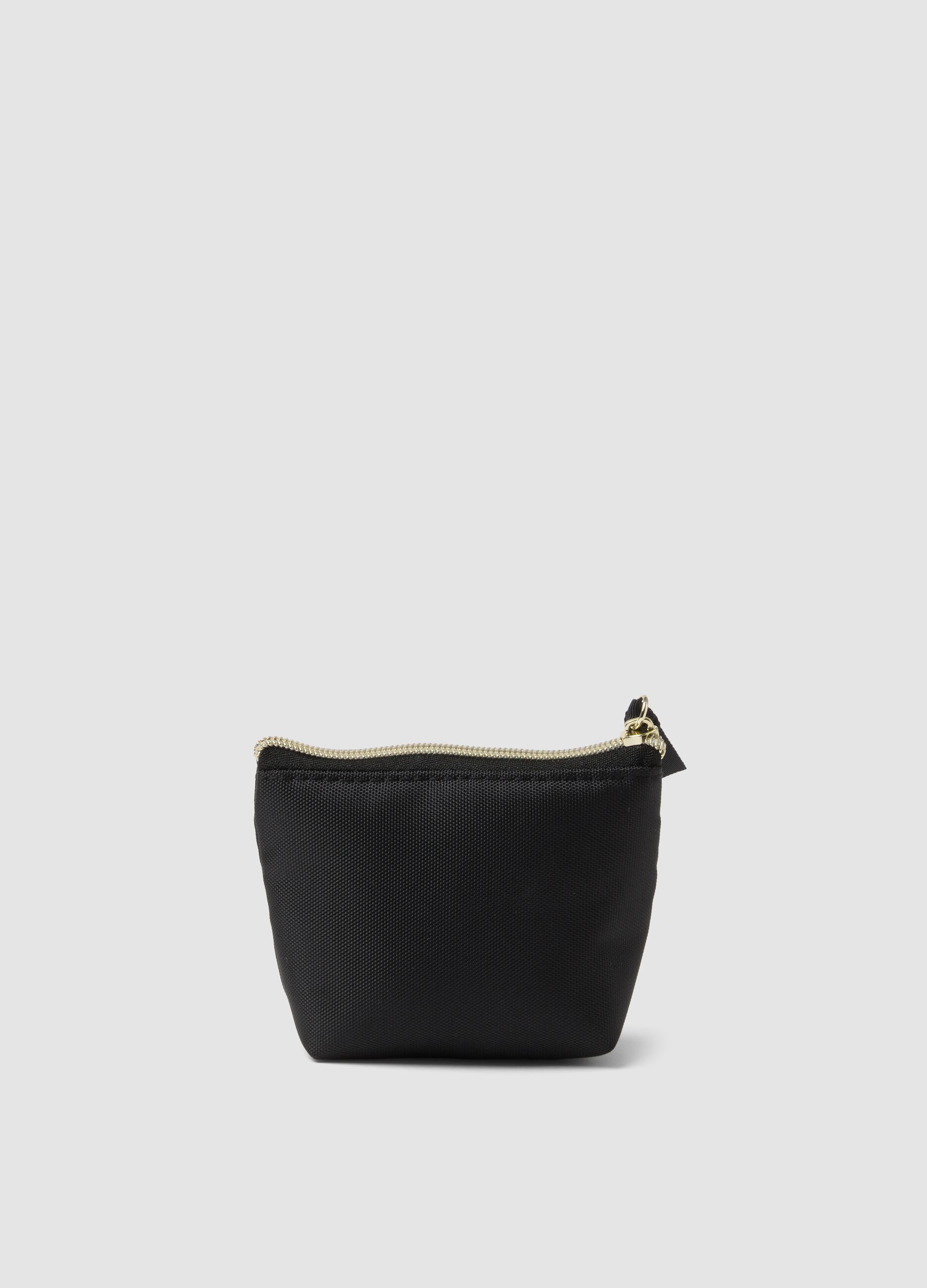 Pochette preta com fecho de correr e detalhe de la&ccedil;o