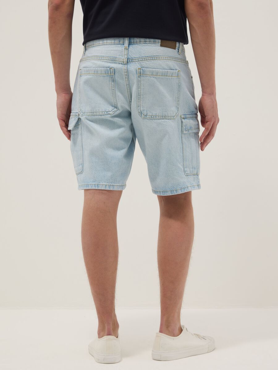 Regular fit azure denim pure cotton Bermuda shorts_3