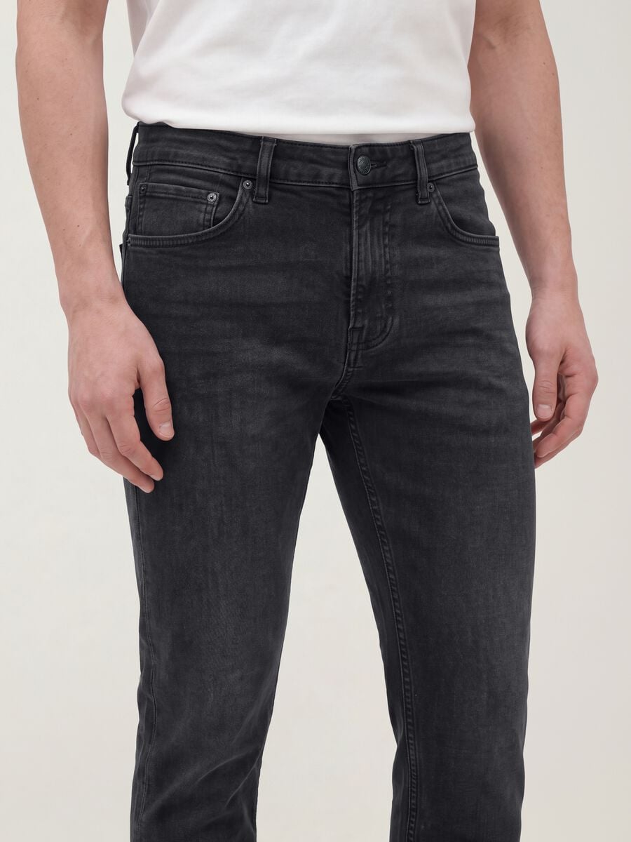 Black slim-fit stretch cotton denim jeans_3