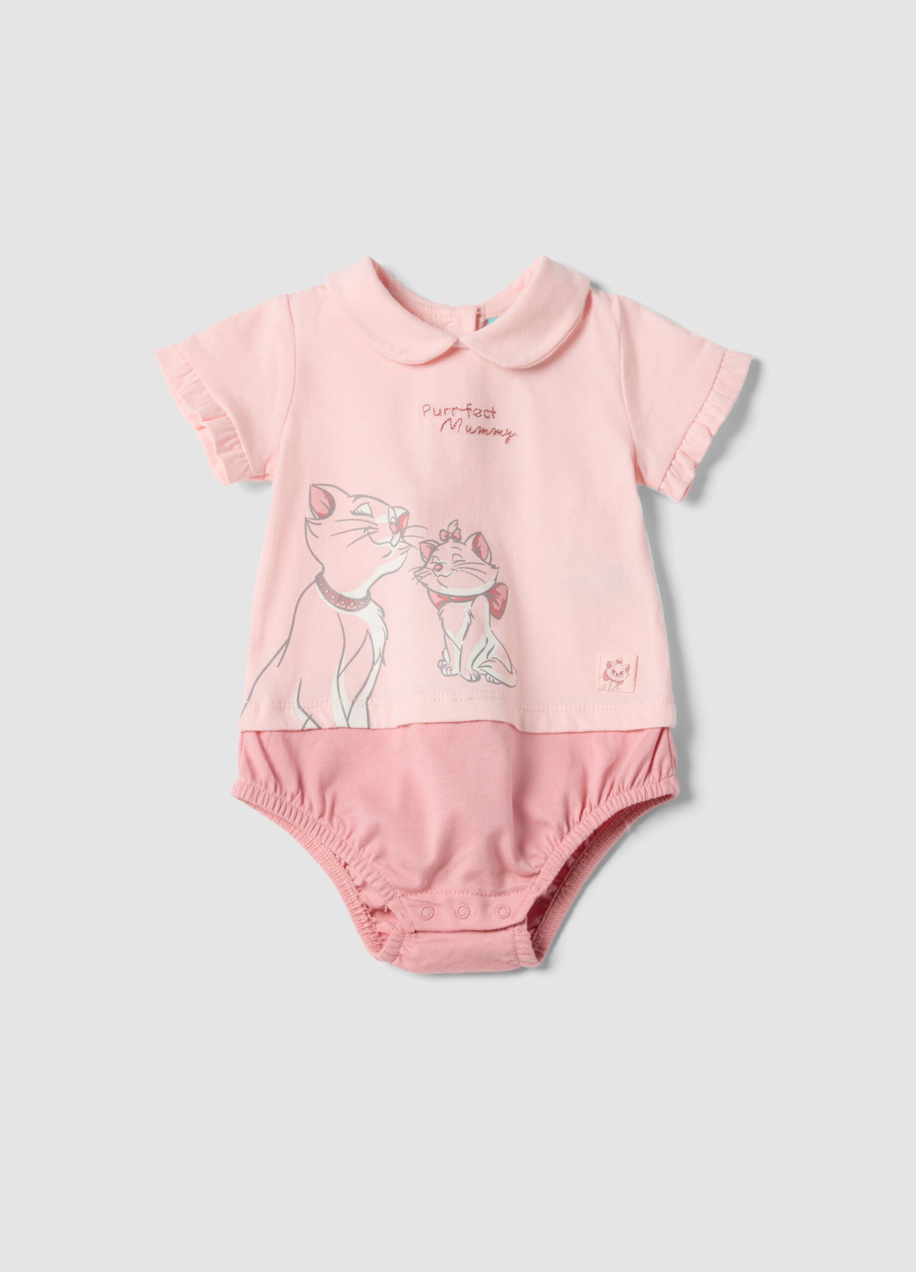 Baby girl pink pure cotton bodysuit with collar and print