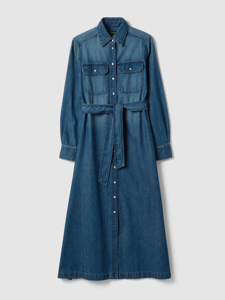 Long dress in pure blue denim cotton regular fit_4