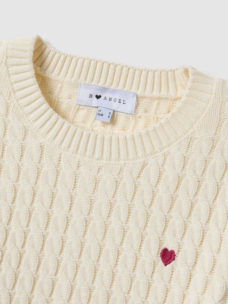 White pure cotton regular fit pullover with cable knit design_5
