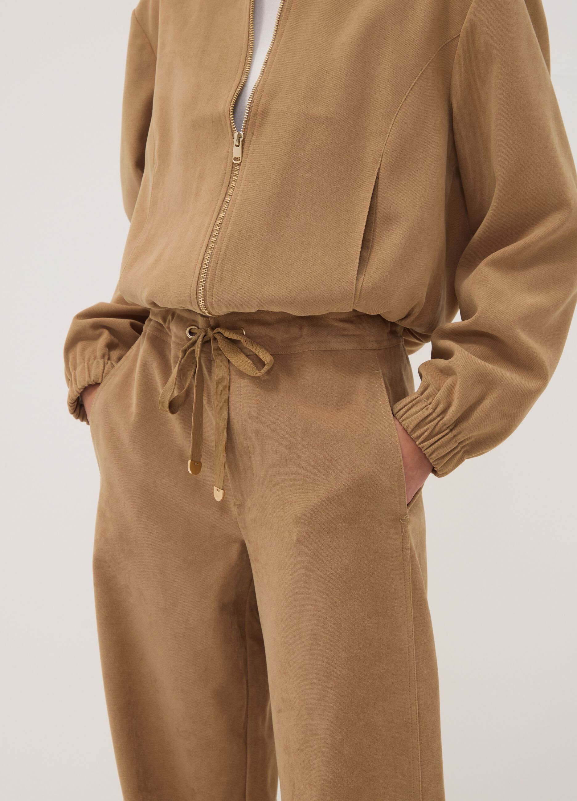 Beige Straight-Fit-Hose aus Stretchgewebe