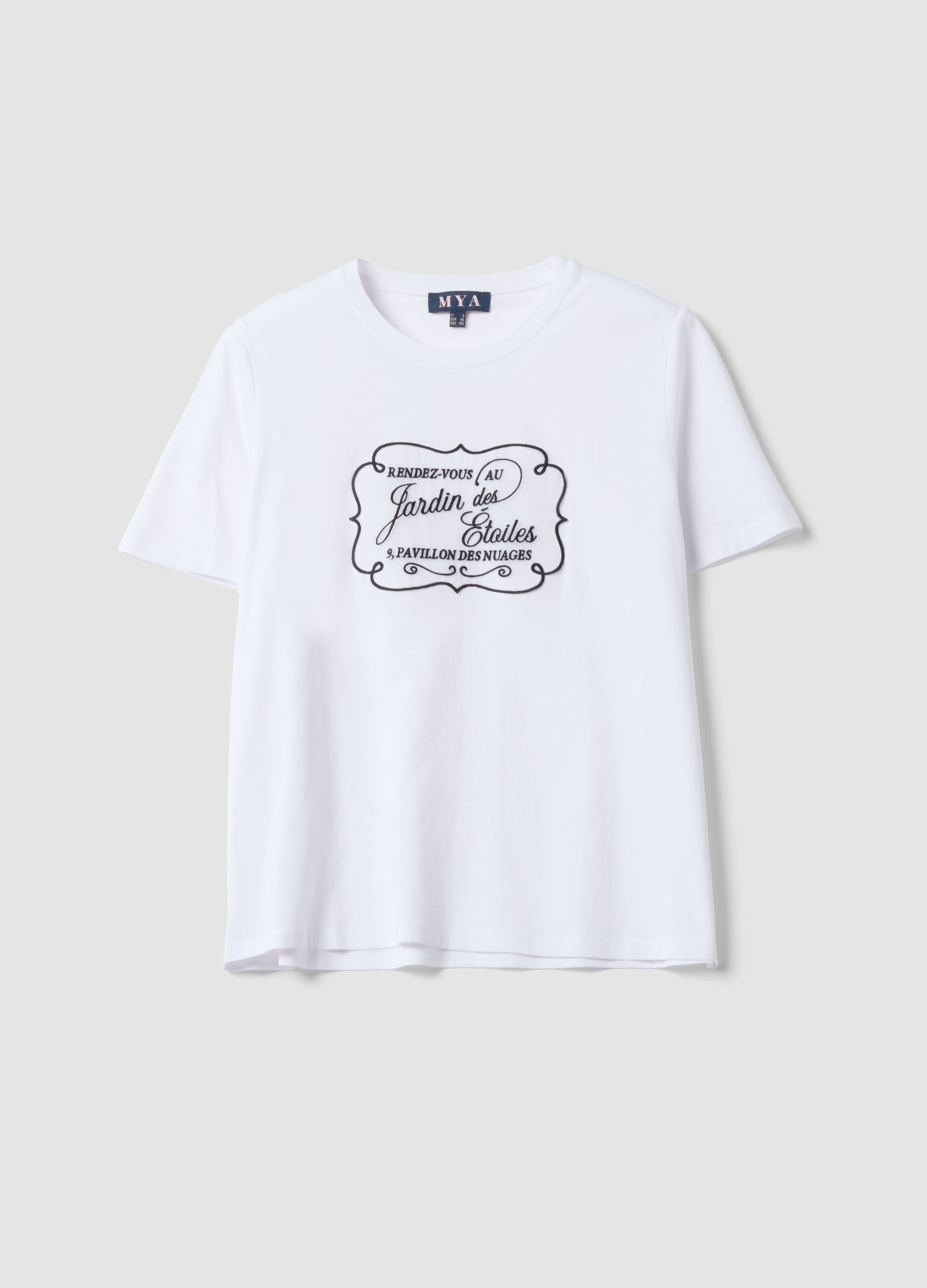 Wei&szlig;es T-Shirt aus reiner Baumwolle mit Rundhalsausschnitt und Frontprint, Regular Fit