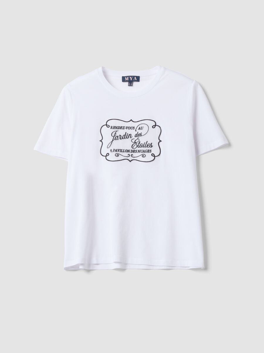 Wei&szlig;es T-Shirt aus reiner Baumwolle mit Rundhalsausschnitt und Frontprint, Regular Fit_0