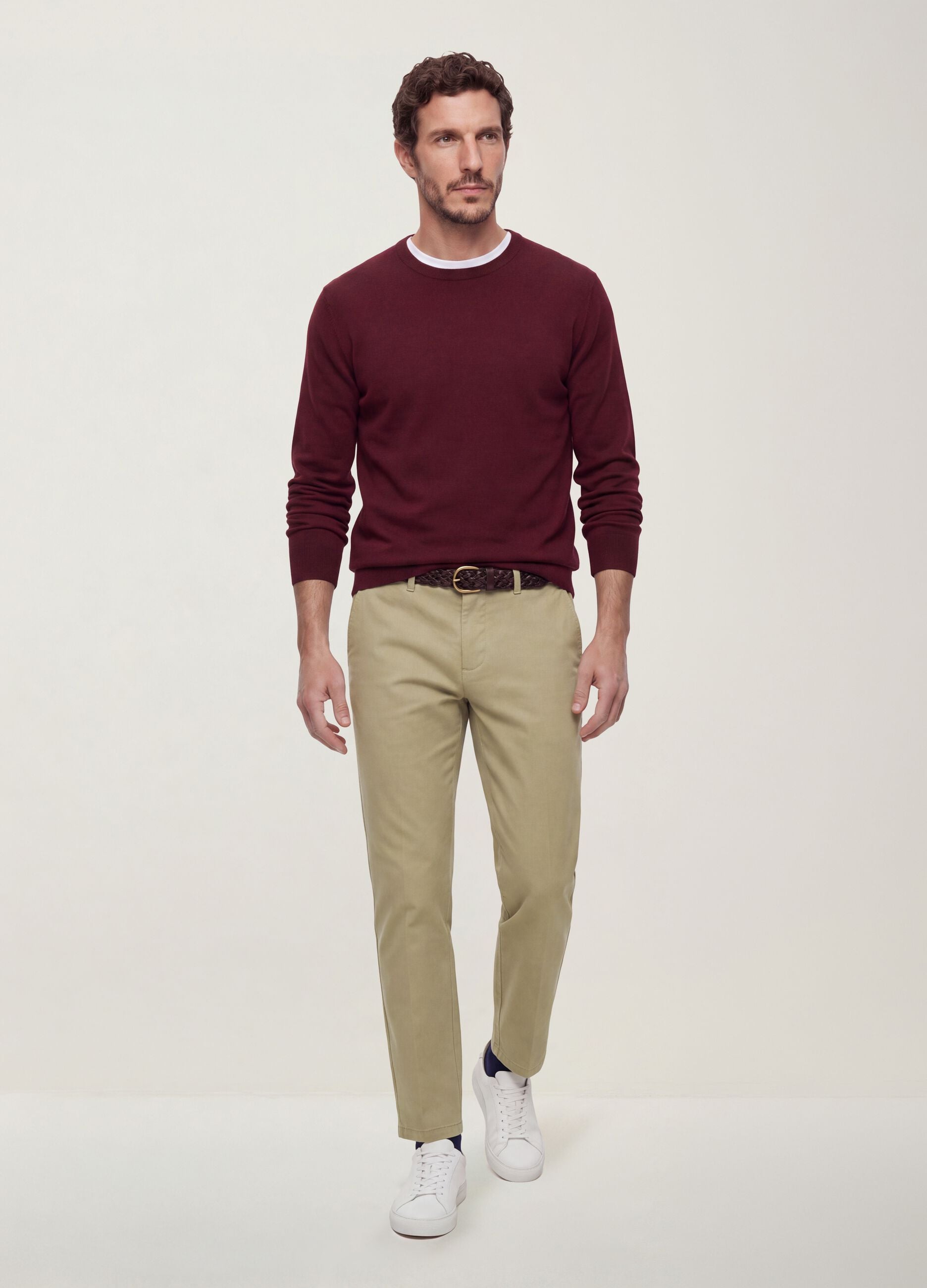 Burgundy viscose-blend crew-neck jumper, regular fit