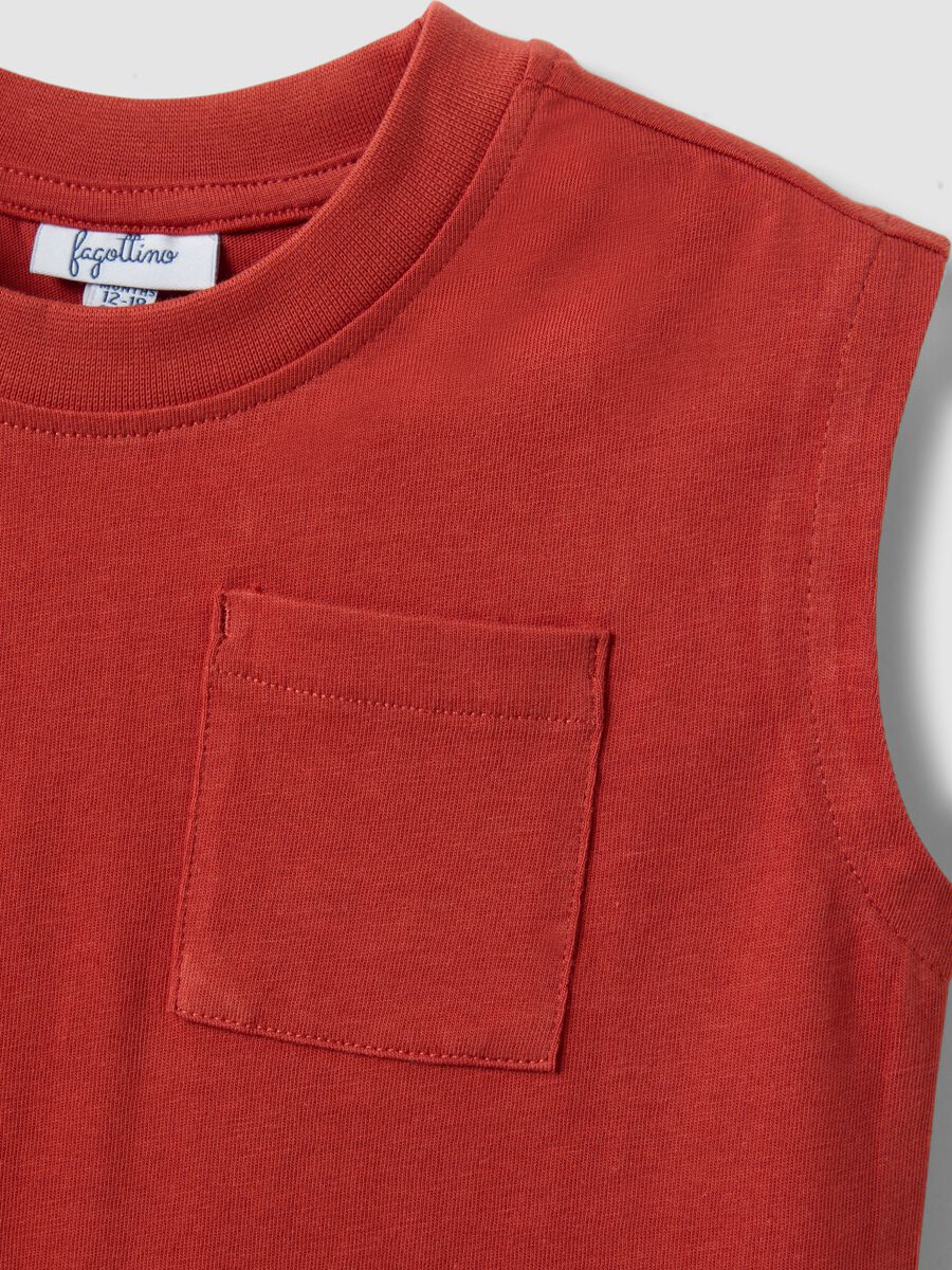 Red children's pure cotton tank top regular fit with pocket_2