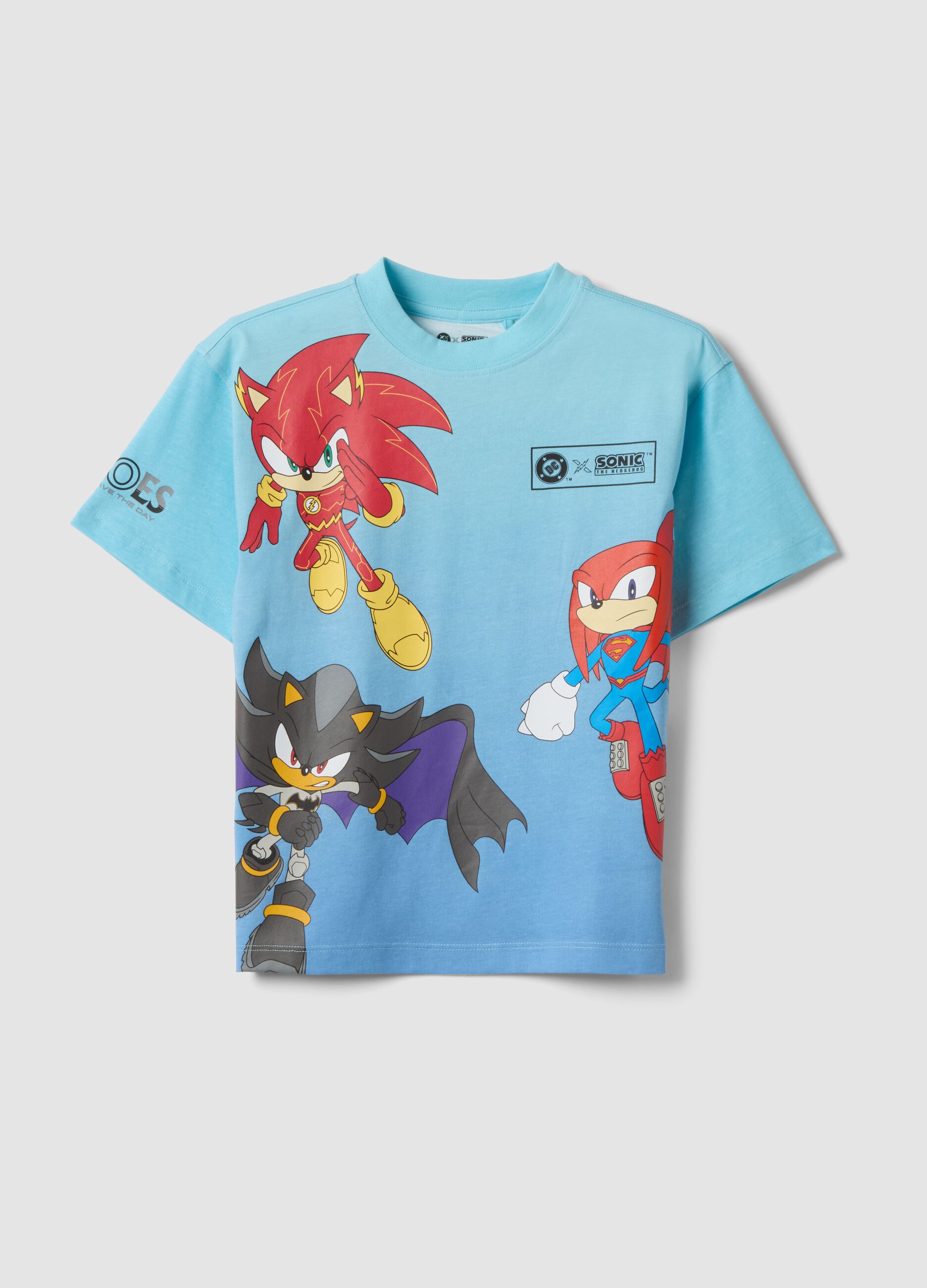 Blue pure cotton Sonic print T-shirt for boys