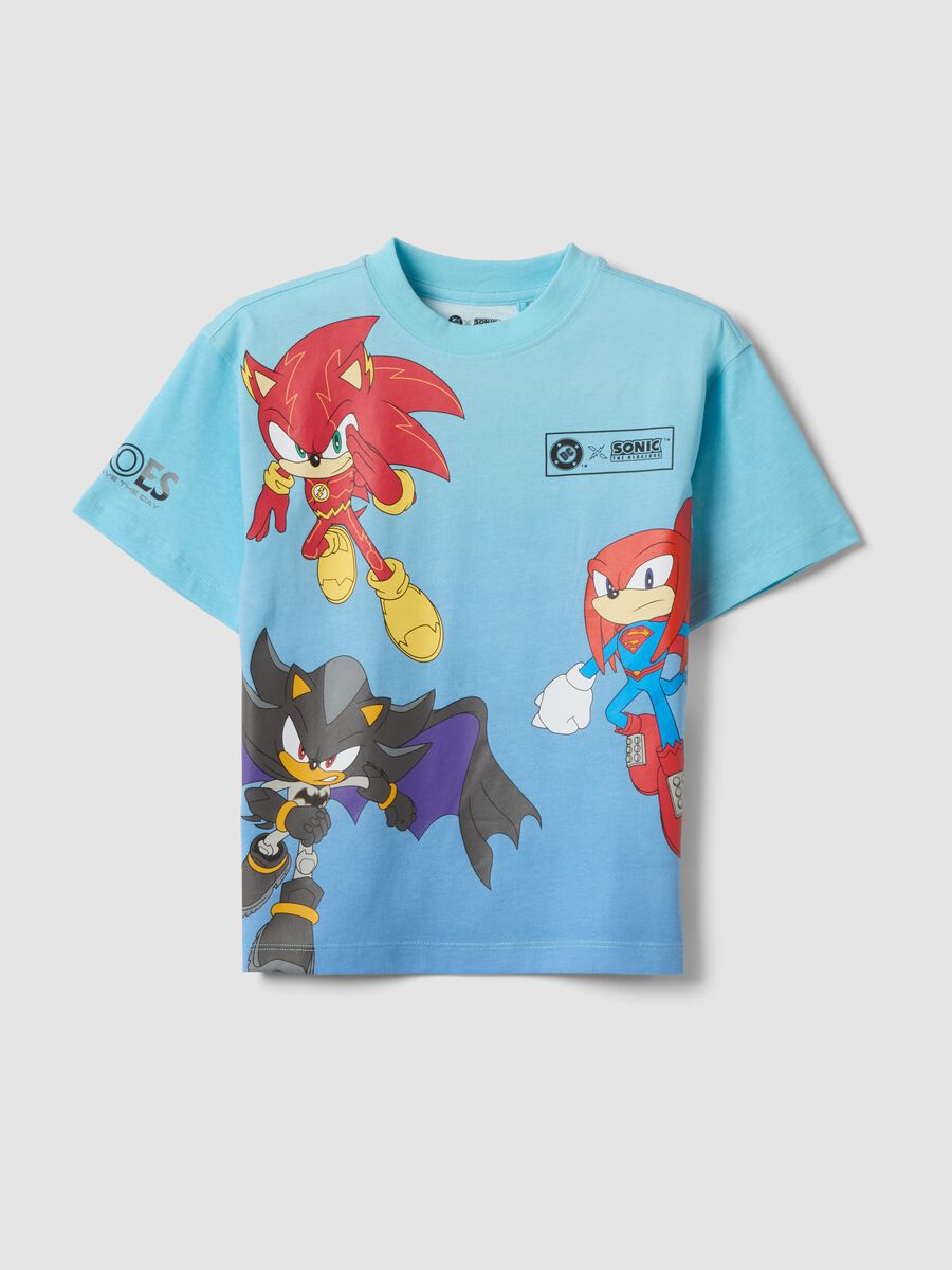 Blue pure cotton Sonic print T-shirt for boys_0