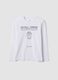 T-shirt bianca in puro cotone organico con girocollo e stampa teschio per ragazzo_0