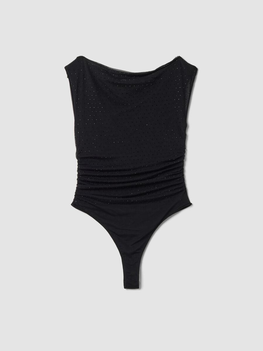 Schwarzer, figurbetonter Stretch-Body mit Strass_2