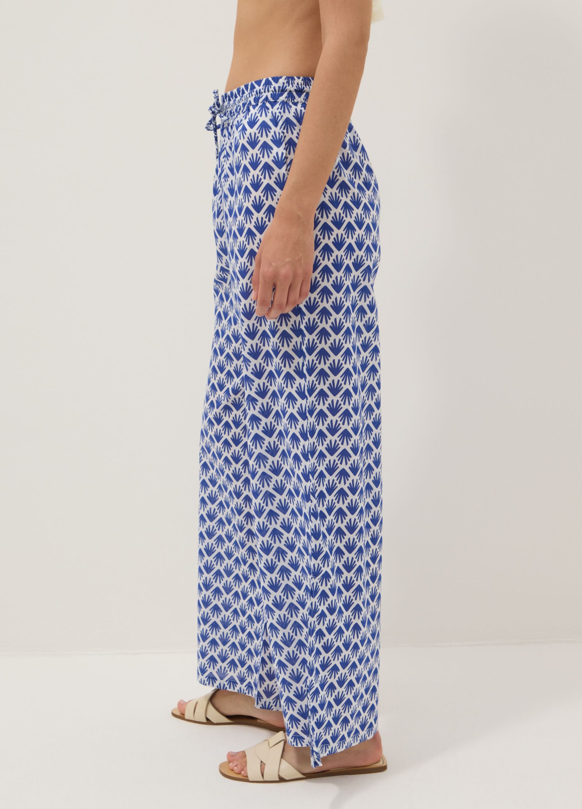 Lange, mehrfarbige Hose aus reiner Baumwolle mit Blumenmuster