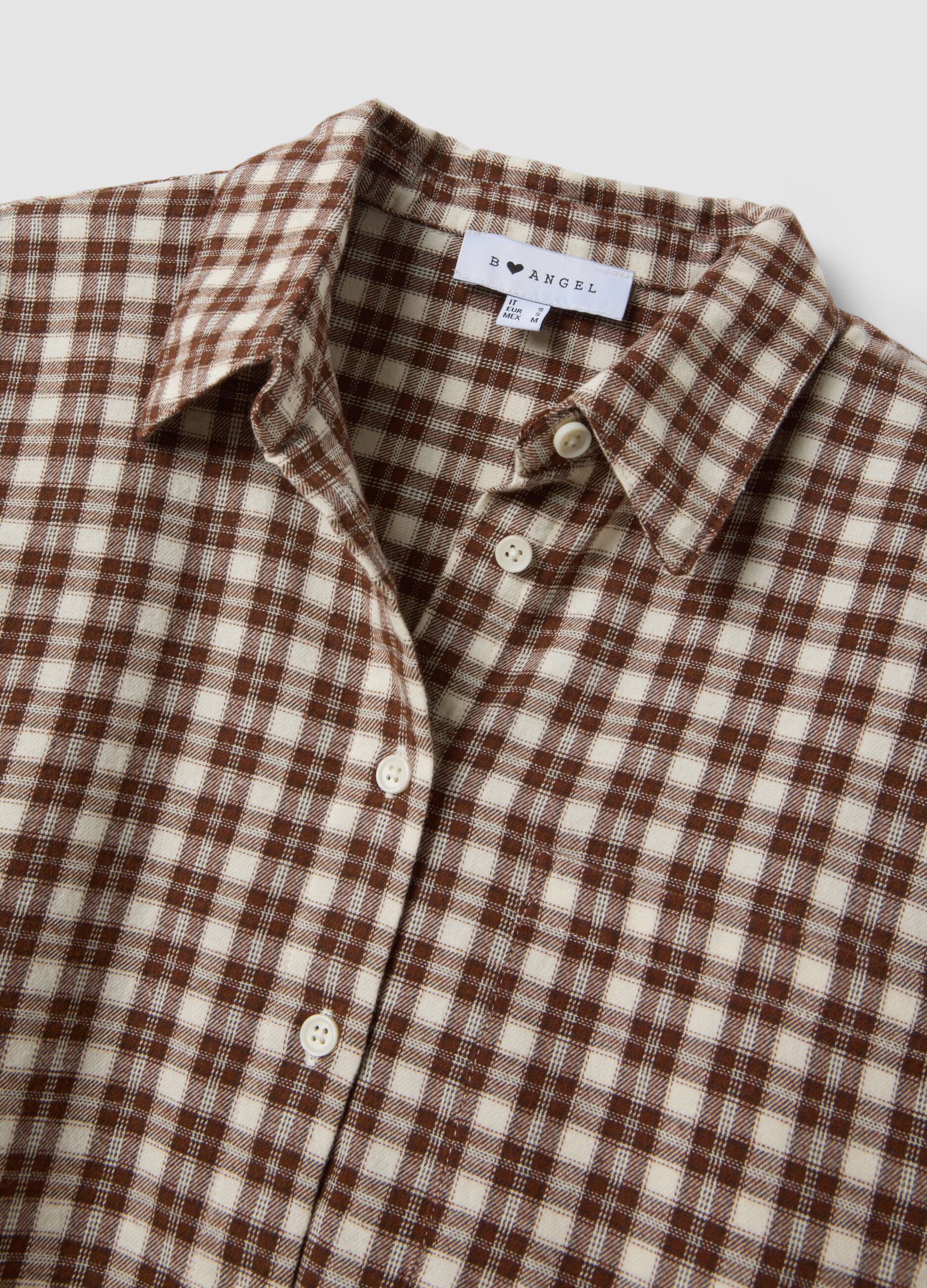 Brown checked pure cotton flannel shirt